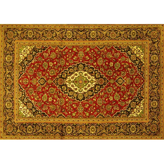 Ahgly Company Indoor Rectangle Medallion Yellow Traditional Area Rugs, 3' x 5'
