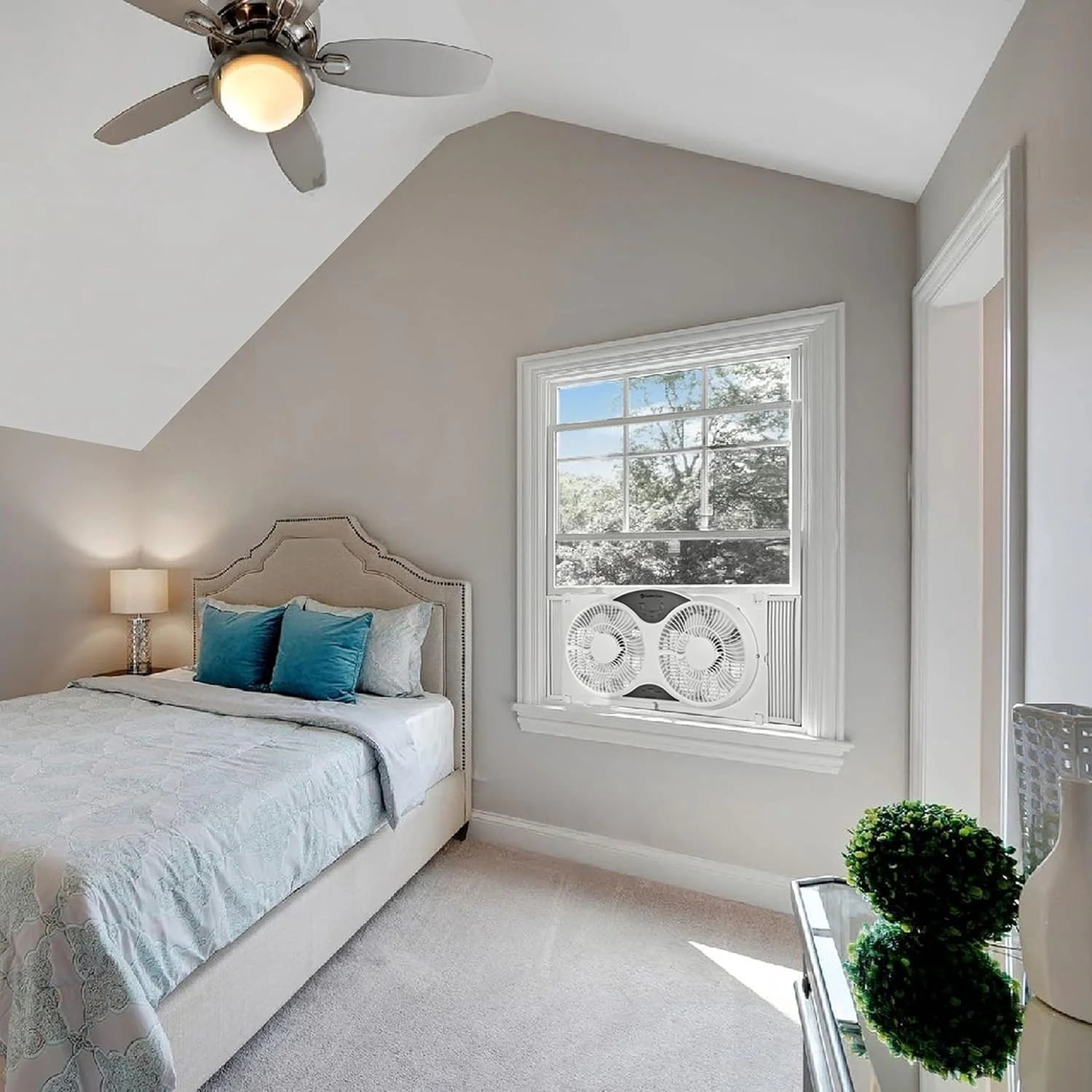 Comfort Zone 9" Smart Reversible Twin Window Fan with WiFi & Remote Control