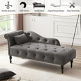 thumbnail image 3 of Holaki 60.6" Velvet Chaise Lounge Buttons Tufted Nailhead Trimmed Solid Wood Legs with 1 Pillow,Grey, 3 of 7