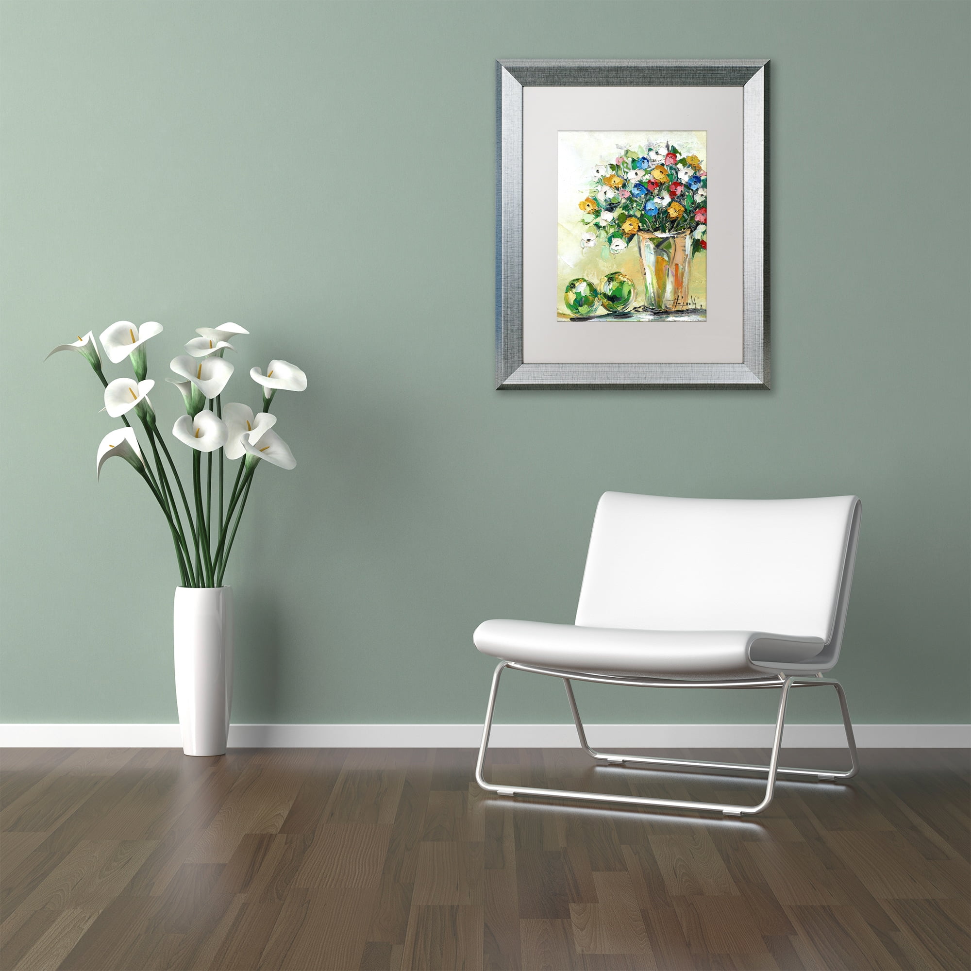 Trademark Fine Art "Spring Flowers in a Vase 5" Canvas Art by Hai Odelia, White Matte, Silver Frame