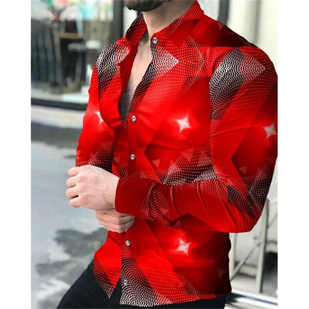 Camisa de solapa con botones de alta calidad para hombre, nueva moda de fiesta social, primavera 2024, estampados de diseñador, ropa de calle de manga larga