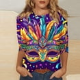 thumbnail image 2 of Womens Mardi Gras Top 3/4 Sleeve Carnival Shirt, Casual Crew Neck Blouse for 2026 Carnival Party, 2 of 5