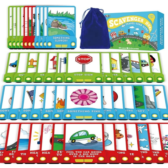 ERDS-50PCS Travel Scavenger Hunt Card Game, Road Trip Car Games Fun Eye Find & Seek Card Game Funny Activity for Activities for Family Vacations, Road Trips and Car Rides, Ages 4 and Up