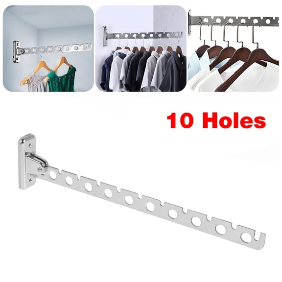 Rzvnmko Wall Mounted Clothes Hangers Rack,Foldable Stainless Steel Wall Mounted Clothes Hanger Rack with Swing Arm Space Saver for Laundry Room Bedroom Bathroom Kitchen