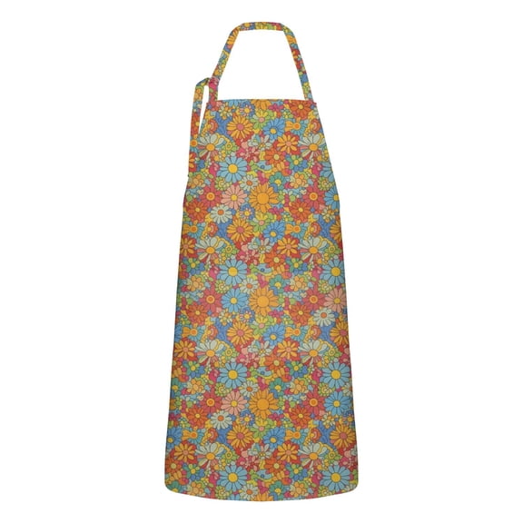 Pioneer Flower Floral Print Pattern Apron for Women and Men, Cotton Linen Waterproof with Pockets, Adjustable, 33x27 Inch for Kitchen, Gardening, BBQ, Salon