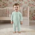 thumbnail image 2 of Nafuu Girls Bodysuits Solid Color Crew Neck Long Sleeve Soft Fiber Romper Outfit For Toddlers Everyday Party Wear With Matching Hat Baby Onesies,Light Green,3-6 Months, 2 of 9