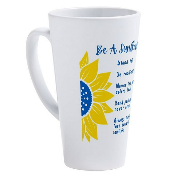 CafePress - Be A Sunflower Ukraine Colors - 17 Oz White Ceramic Latte Mug
