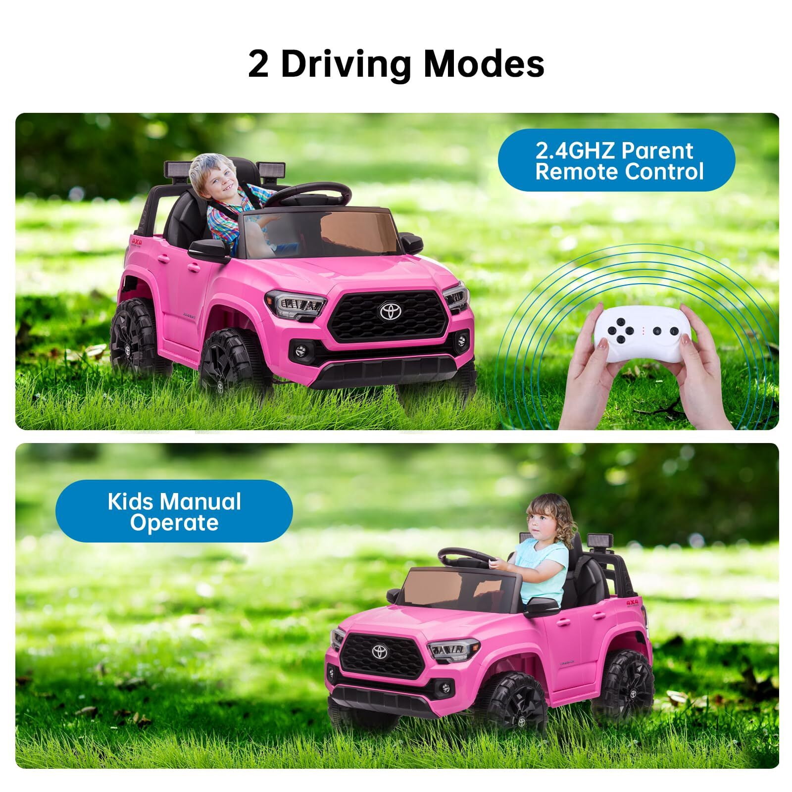 Officially Licensed Toyota Tacoma Car, 12V Battery Powered Electric Car with Remote Control, Spring Suspension Safety Belt, 2-Speed Ride On Toy Car with Headlights, for 37-96 Months
