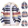 thumbnail image 2 of ZCFZJW Mens Striped Sweaters Fall Lightweight Casual Long Sleeve Full Zip up Cardigan Outwear Jackets Loose Regular Fit Cable Knit Pullover Tops Beige M, 2 of 9