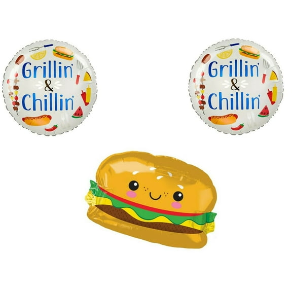 Grilliin & Chillin Hamburger Birthday Party Balloons Decoration Supplies Cookout Picnic Grill BBQ