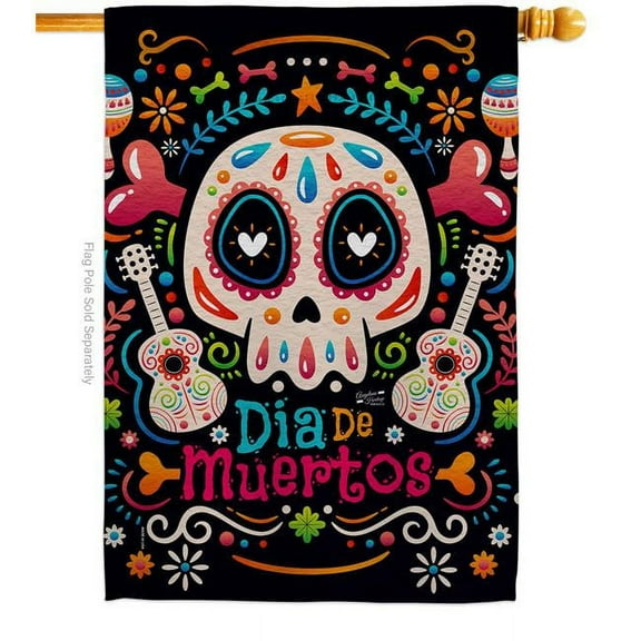 Angeleno Heritage H130405-BO Fiesta Dia de Muertos Falltime Day of Diad 28 x 40 in. Double-Sided Decorative Vertical House Flag for Decoration Banner Garden Yard Gift