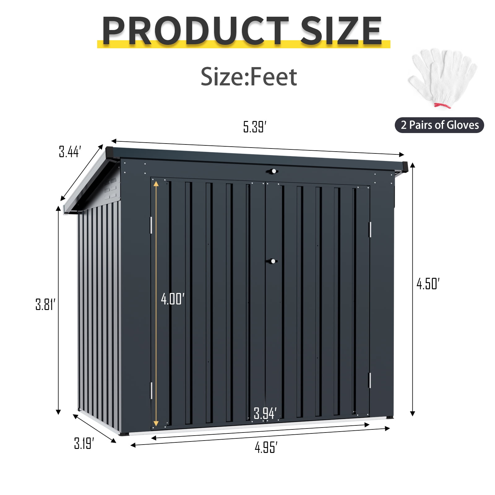 Metal Outdoor Garbage Bin Shed for 2 Trash Cans Black WIth Sloped Roof