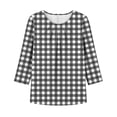 thumbnail image 4 of Xdegoge Womens 3/4 Sleeve Tops and Blouses Casual Plaid Print Crewneck Pleated Tops Comfortable Fall Fashion Loose Daily Tees, 4 of 5