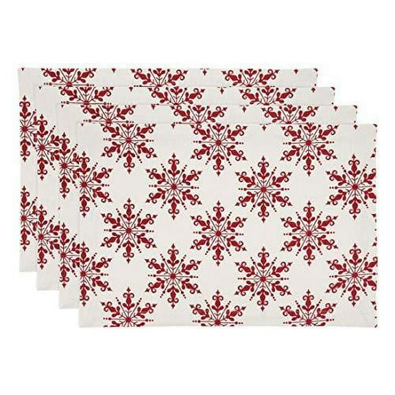 Fennco Styles Christmas Snowflake Cotton Table Runner 14" W x 72" L - Red Festive Table Cover for Home Décor, Banquet, Family Gathering, Holiday and Special Occasion