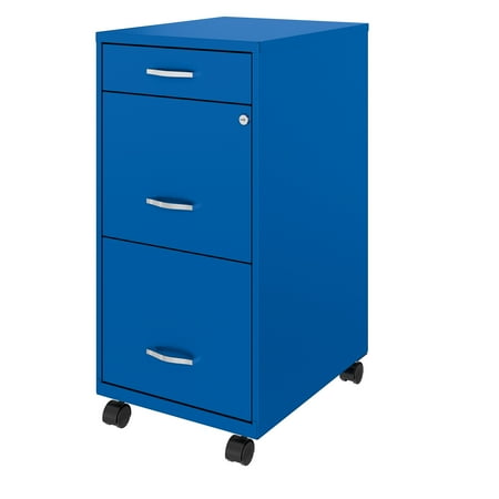 Space Solutions - 18" Deep 3 Drawer Mobile Metal File Cabinet with Pencil Drawer - Classic Blue