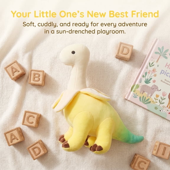 Little Stuffed Dinosaur Banana Plush Toy, 9.84 Inch Cute Yellow Fruit Dinosaur Stuffed Animal with Banana Peel Collar, Soft Huggable Weird Stuff Dinosaur Pillow for Christmas Birthday Gift Home Decor