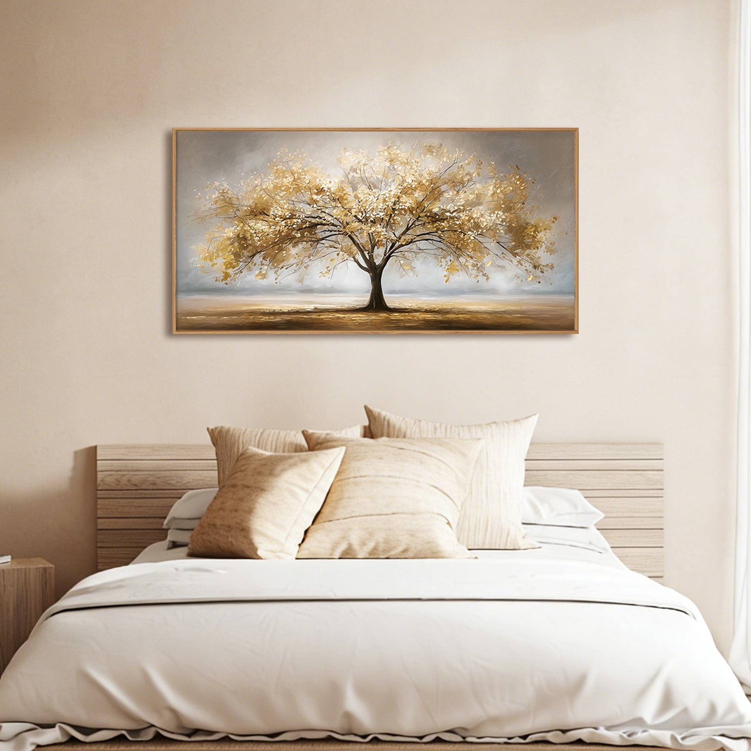 TOARTi Tree of Life Wall Art Gold Leaves Framed Nature Aesthetics Canvas Painting For Living Room Bedroom Office Decor 20x40 Inch