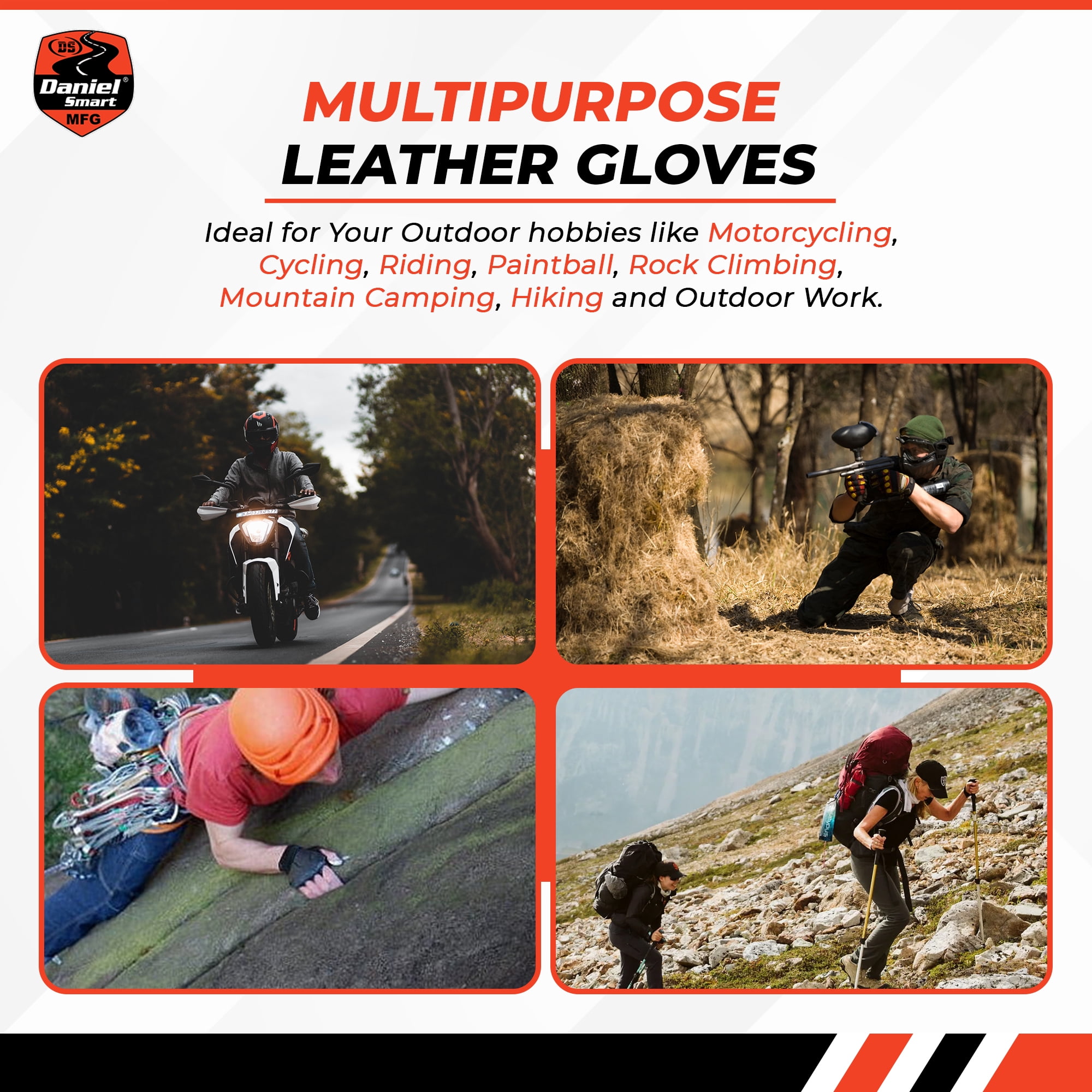 Daniel Smart Aniline Goat Leather Gloves – Fingerless Motorcycle Gloves with Perforated Action and Gel Palm