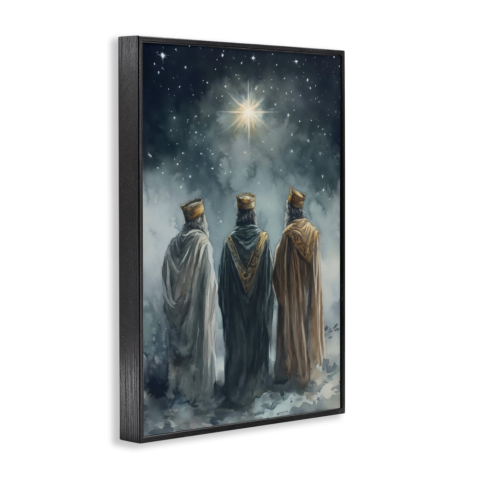 Three Wise Men & North Star Black Framed Giclee Art, design by Petal Prints Design