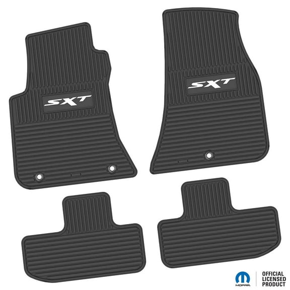 Flextread Floor Mats for 11-24 Dodge Challenger RWD - Mopar Licensed Factory Fit - Black w/ White SXT Insert - Custom Vintage - 100% Made in USA