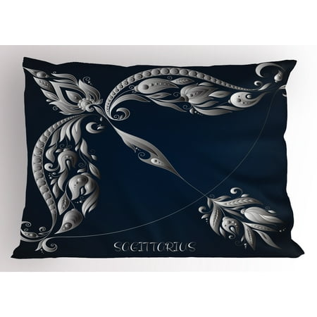 - Zodiac Sagittarius Pillow Sham Hand Drawn Bow Arrow Motif with Leaves Flowers Astrology Sign, Decorative Standard Size Printed Pillowcase, 26 X 20 Inches, Dark Blue and Grey, by Ambesonne