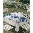 thumbnail image 2 of Square Outdoor Tablecloth with Umbrella Hole Navy Blue Bottle Hydrangeas Table Cloth Waterproof Patio Table Cover Country Rustic Flowers Burlap Zipper Tablecloths for Picnic Camping 54x54 Inch, 2 of 8