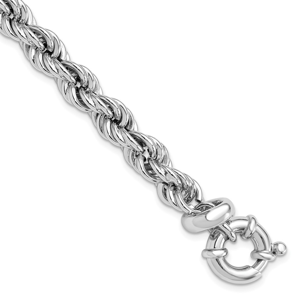Diamond2Deal 925 Sterling Silver Rhodium-plated Hollow with .5" ext. Rope Chain Bracelet for Men 7.5"
