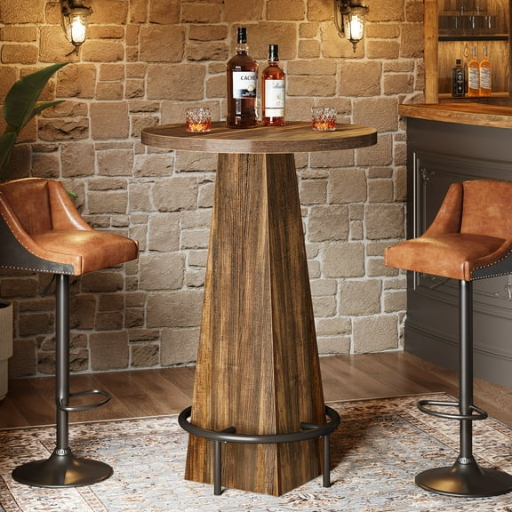 Tribesigns Bar Table, 37.4" High Round Pub Table for Small Bars, Dining Room, Kitchen, Rustic Brown