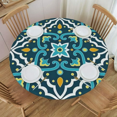 

Flowers Blue Yellow White Durable Round Tablecloth for Everyday Use 57 -66 24jl12caA43