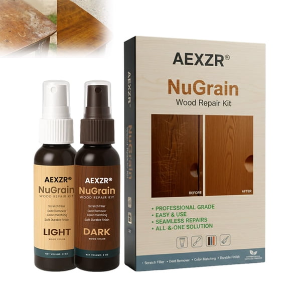 AEXZR NuGrain Wood Floor Scratch Repair Kit - Professional repair for dents and scratches, covers imperfections and restores shine. Suitable for all types of solid wood floors. (1 bottle)