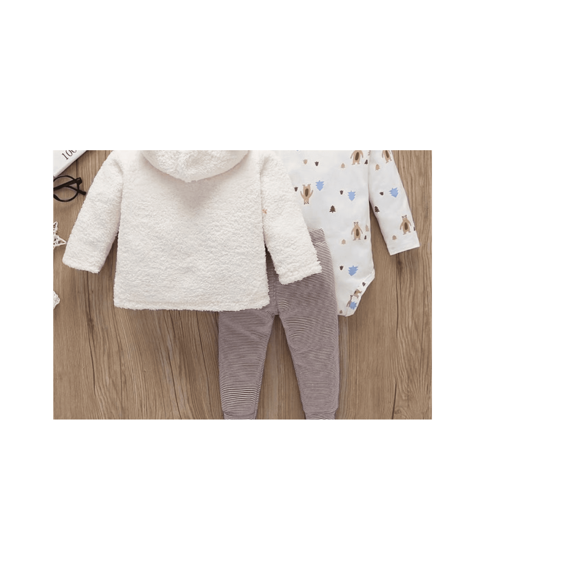 LitaLin Infant Girls Long Sleeve Hooded 3 Piece Sherpa Cardigan Legging Set 6 9 months