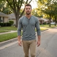 thumbnail image 4 of Youthup Men's Casual Henley Long Sleeve T-Shirt with Four-Button Detail & Color Block Design for Daily Wear, 4 of 10