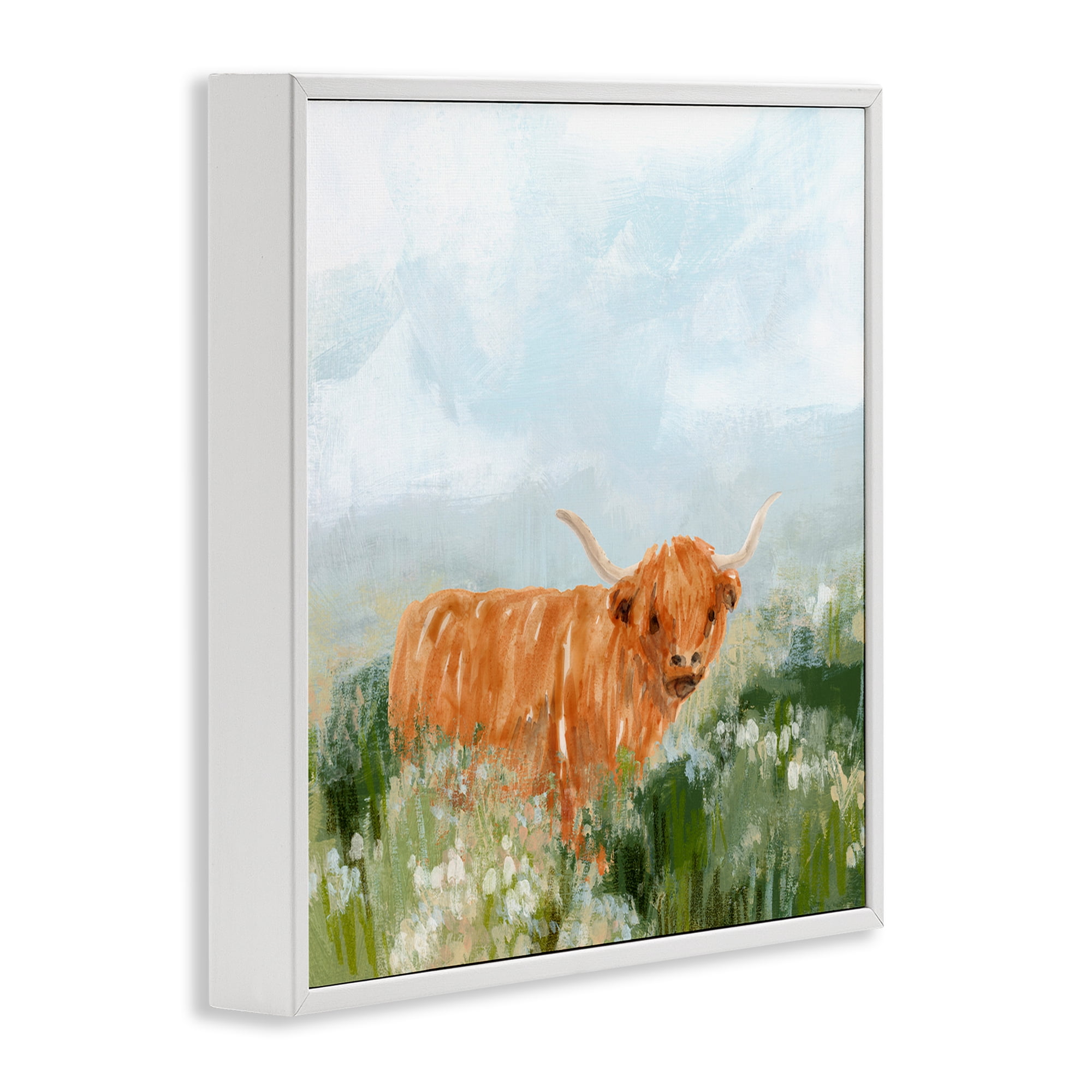 Stupell Industries Longhorn Cattle Country Field Animals & Insects Painting White Framed Art Print Wall Art, 12 x 12