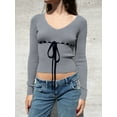 thumbnail image 5 of Gupgi Women Slim Knit Tops Long Sleeve V-Neck Front Drawstring Lightweight Sweater, 5 of 8