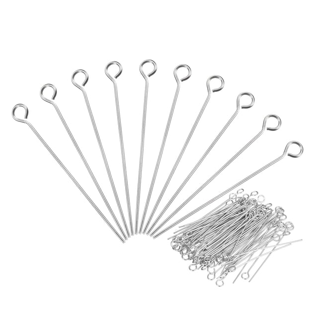Uxcell 200Pcs Hallazgos de Ojos para Joyería 22 Gauge 45mm Pines de Ojos de Acero Inoxidable 3.3mm