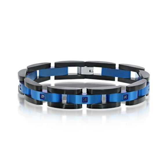 Men’s Black and Blue/Black and Gold/Black and Rose Gold Plated 8.5’’ Link Solid Bracelet Stainless Steel Jewelry for Men