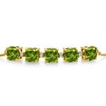 thumbnail image 2 of Gem Stone King 18K Yellow Gold Plated Silver Green Peridot and White Lab Grown Diamond Tennis Bracelet for Women (4.31 Cttw, Cushion 6MM, Gemstone Birthstone, Fully Adjustable up to 9 inch), 2 of 4
