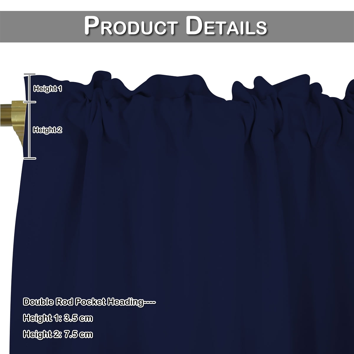 DONGPAI 2 Panels Blackout Kitchen Curtains, Rod Pocket 30 inch Short Curtains Cafe Curtains Bathroom Window Curtains, Navy Blue