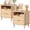 Natural Oak-Set of 2, variant on Rattan Nightstand, Night Stand with Wireless Charging, Mid Century Modern Bedside Table with Drawer & Open Shelf, Curved Profile Design, End Side Table with Storage for Bedroom, Living Room, Walnut