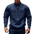 thumbnail image 2 of Afuyipoi Mens Stand Up Collar Sweatshirts, Quarter Zip Fall Winter Sport Pullover Top with Zipper Pocket Navy L, 2 of 3