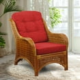 thumbnail image 2 of SK New Interiors Set of 2 Natural Rattan Wicker Jam Chairs w/Burgundy Cushions and Round Coffee Table w/Glass, Colonial, 2 of 6