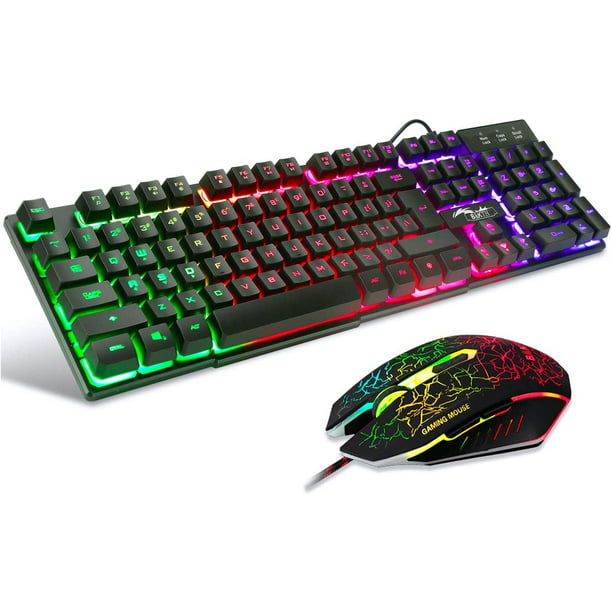 BAKTH Multiple Color Rainbow LED Backlit Mechanical Feeling USB Wired  Gaming Keyboard and Mouse Combo for Working or Game