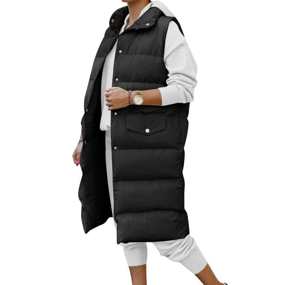 EGNMCR Puffer Vest Women, Sleeveless Parkas for Women,Women Sleeveless Hood Winter Puffer Vest Outwear Women Warm Pocket Vest Coat Long Jacket Winter Sleeveless Down Parkas Women Coat