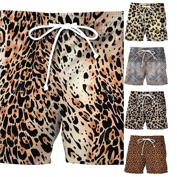 Huowey Mens Shorts Leopard Print Swim Trunks Quick Dry Beach Board Shorts Elastic Drawstring Waist Casual Summer Swimwear With Pockets Pool Vacation Surfing Beachwear,S