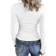 thumbnail image 2 of Femmes Manches Longues T-Shirts Bouton vers le Bas Slim Fit Tops Col Rond Côtelé Tricot Chemises, 2 of 3