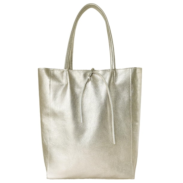 Bolso de mano TAKEASY de piel auténtica metalizada italiana para mujer