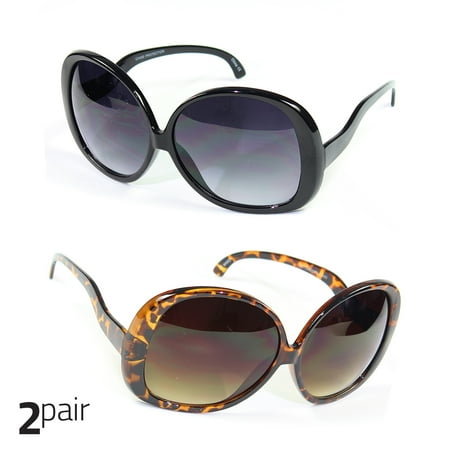 Big Lens Sunglasses - 70's RETRO Vintage Style BIG Women's OVERSIZED Black Frame Dark Lens Sunglasses