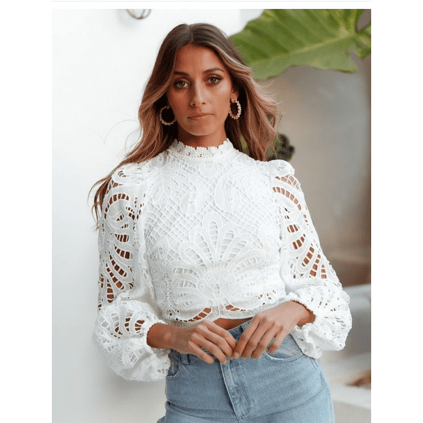 Lace high 2025 neck blouse