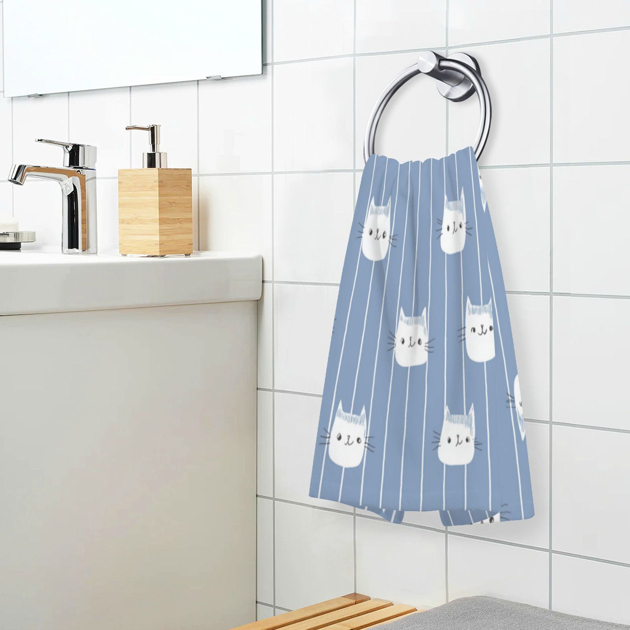 2 Pack 100% Cotton Towels Soft Absorbent Towel Set for Bathroom Beach Sports 16x28in White Cat Face Pattern