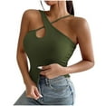 thumbnail image 2 of HOMBOM Crop Tops for Women 2025 Ribbed Green Camisole Halter Spaghetti Straps Solid Color Sleeveless Slim Tee, 2 of 5